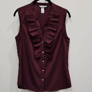 H&M Burgundy Sleeveless Ruffled Button-Down Blouse